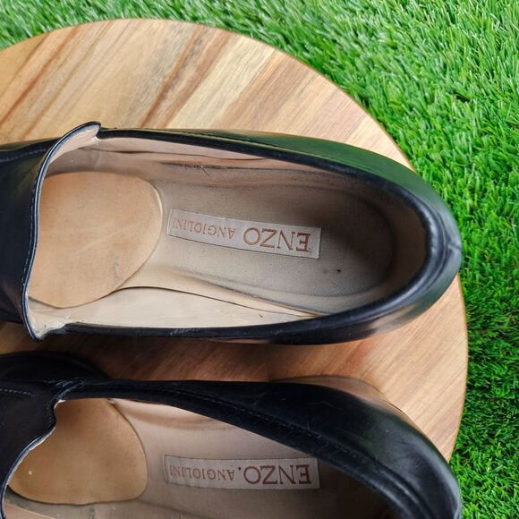 Enzo Angiolini Black Leather Loafer Pumps Size 10 M Chunky Block Heels Classic - Picture 11 of 16